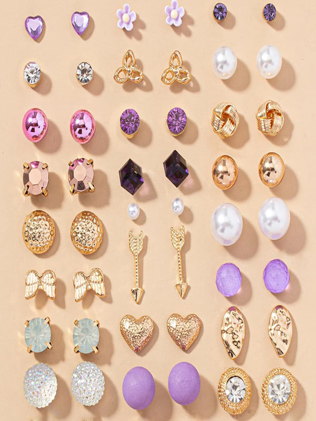 Jewels Galaxy Set of 60 Gold Plated Crystals Studs Earrings