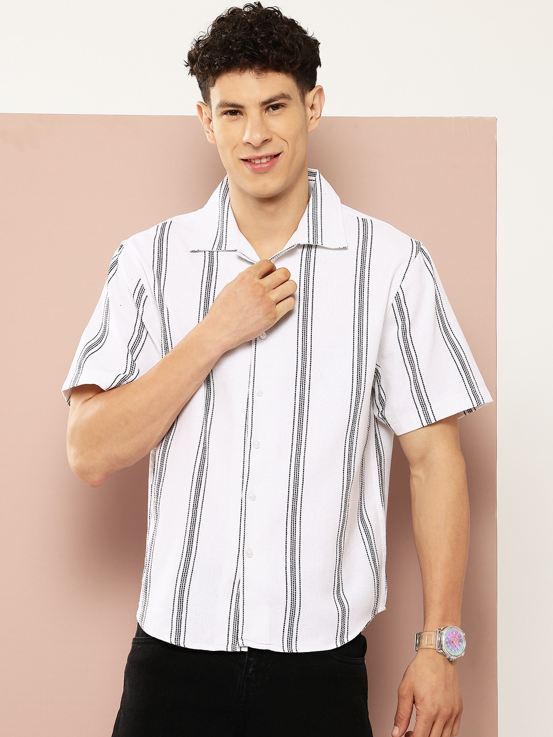 Harvard Monochrome Vertical Striped Casual Shirt