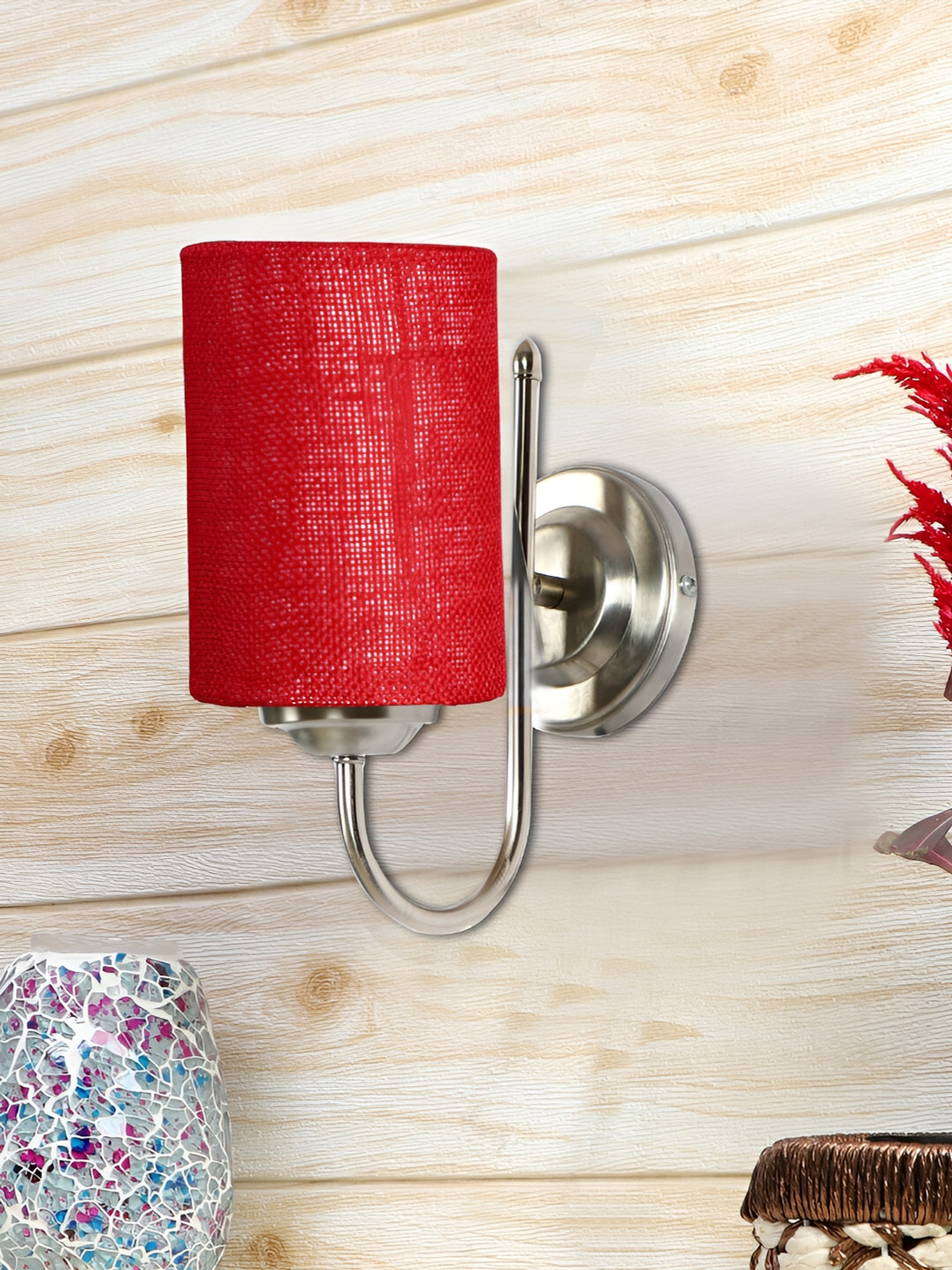 Devansh Maroon Textured Metal Traditional Cylinder Shaped Wall Lamp