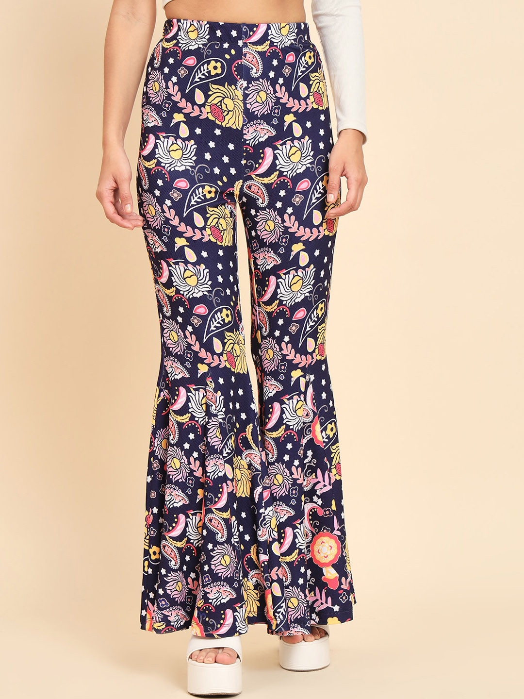 TANDUL Floral Printed Original Regular Fit Mid-Rise Bootcut Trousers