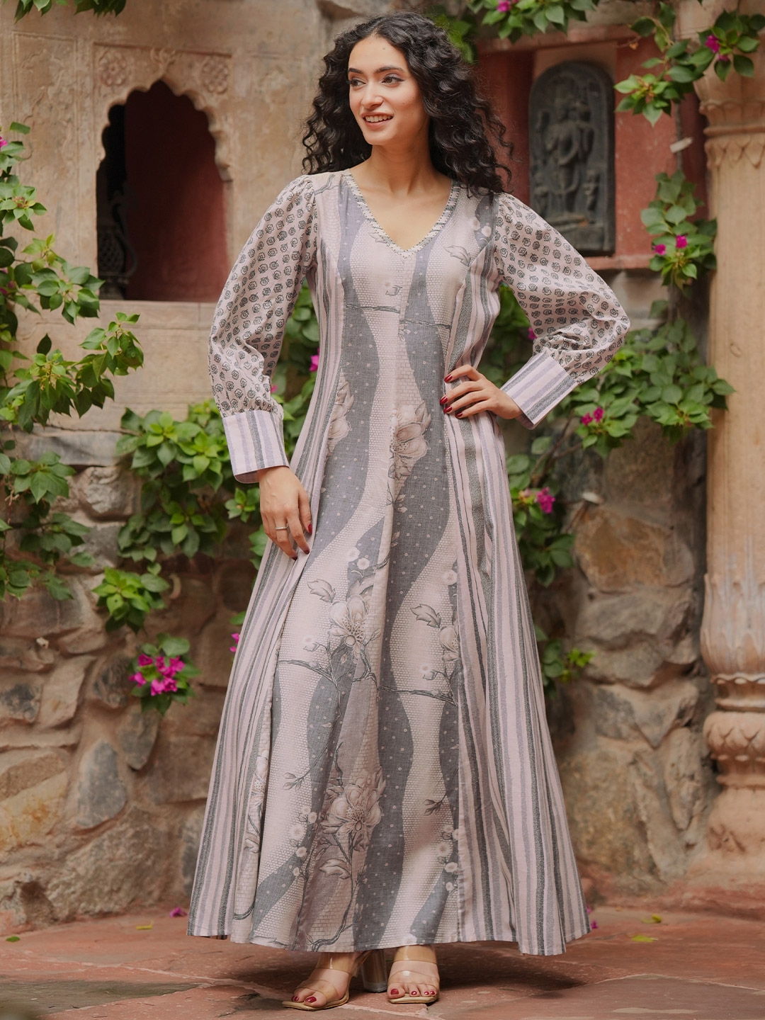 Buy Libas Floral Print V neck Linen Maxi Dress Dresses for Women 29233912 Myntra