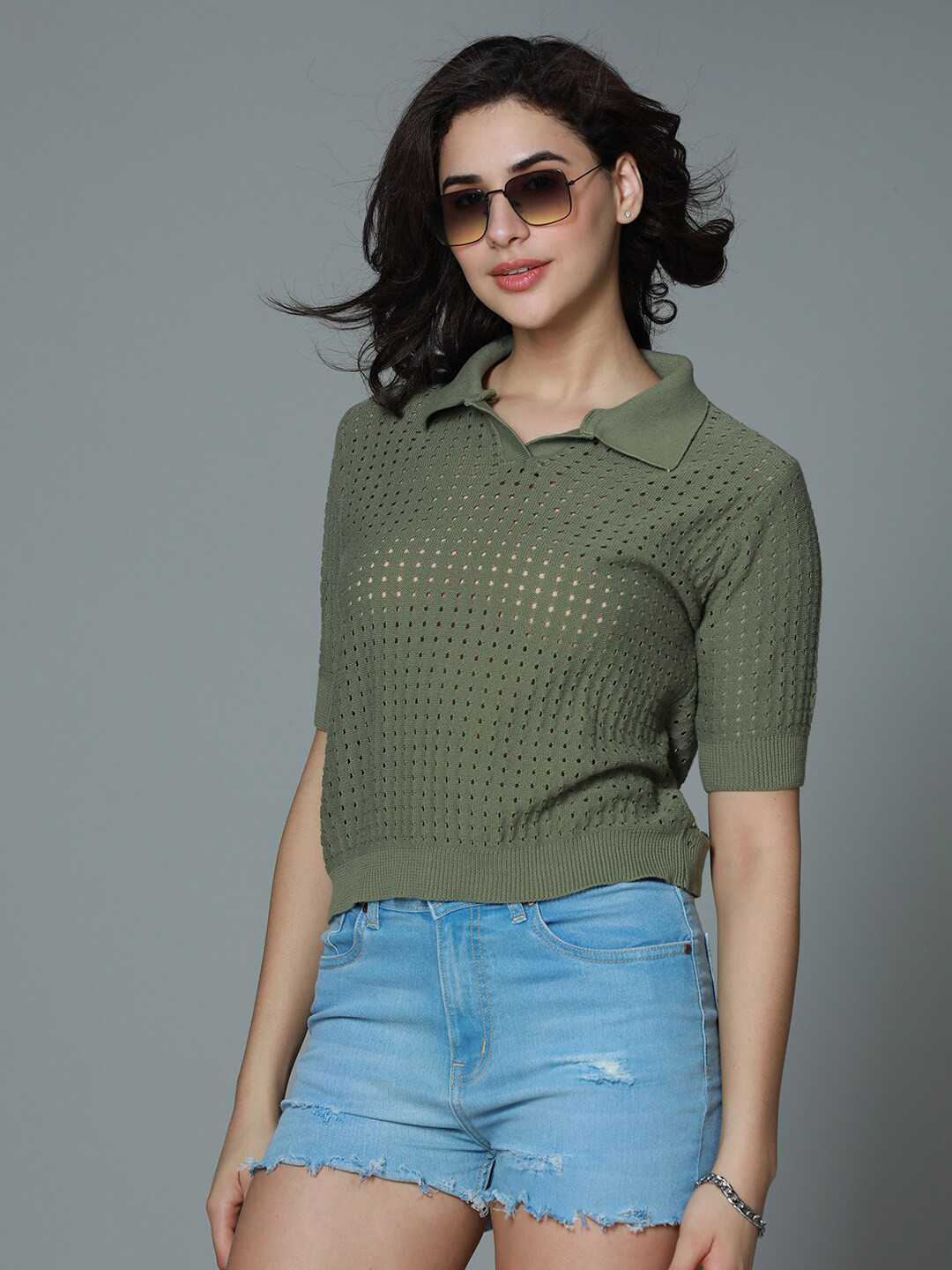 High Star Polo Crochet Cotton Top