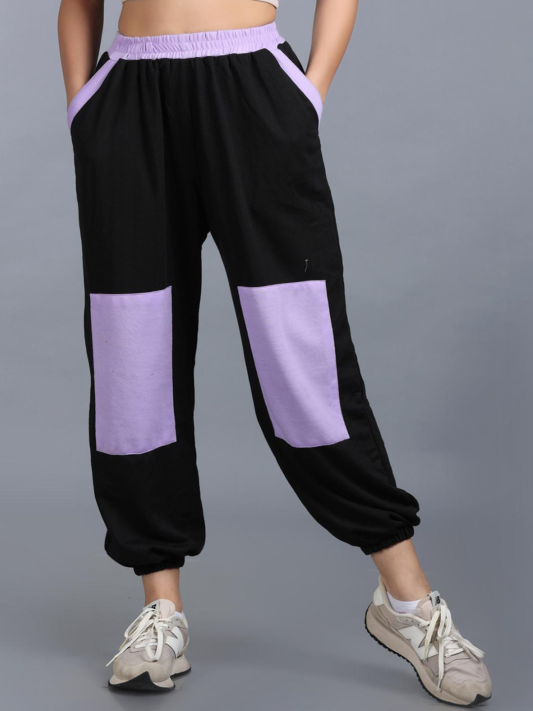 The Dance Bible Women Colourblocked Cotton Mid-Rise Relaxed-Fit Lounge Pants
