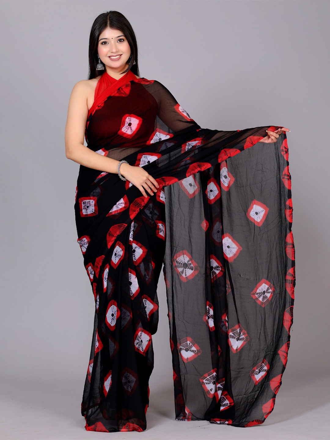 VL SAREES Pure Chiffon Bandhani Saree