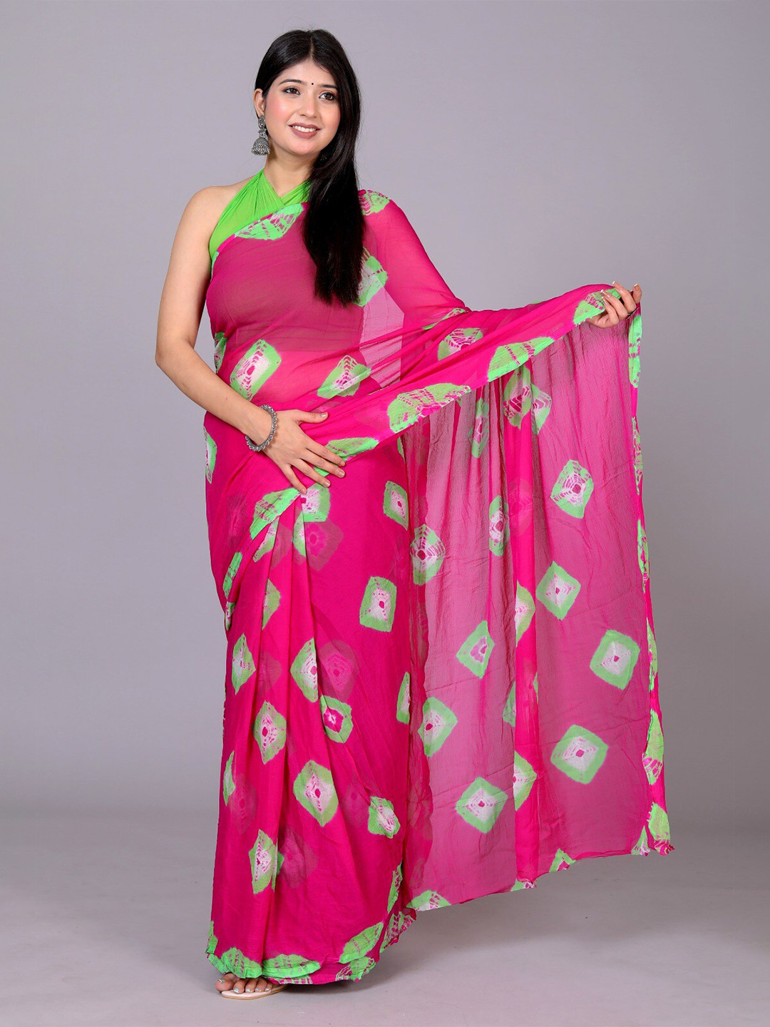 VL SAREES Printed Pure Chiffon Bandhani Saree