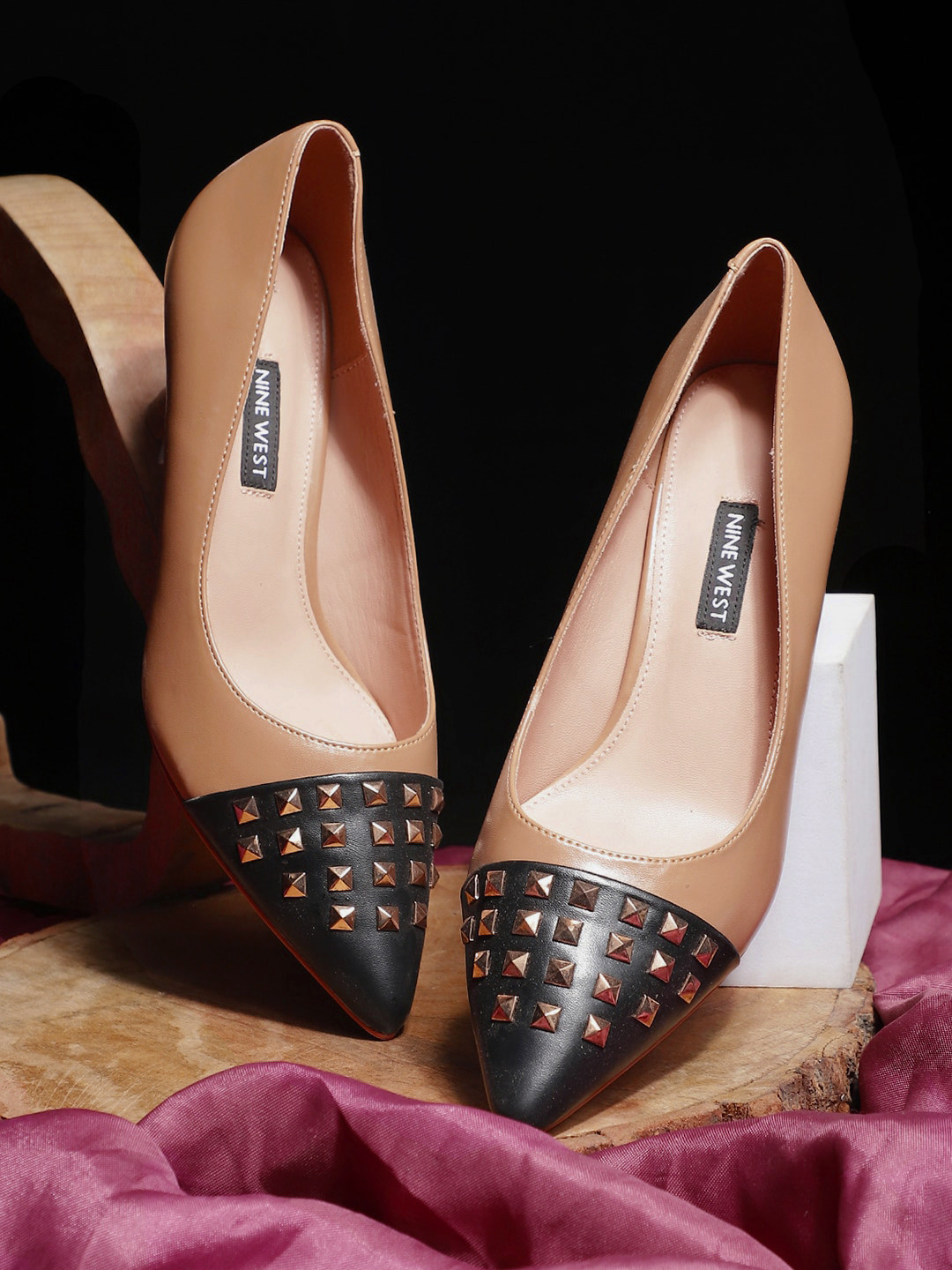 Nine West Embellished Pointed Toe Kitten Heeled Pumps