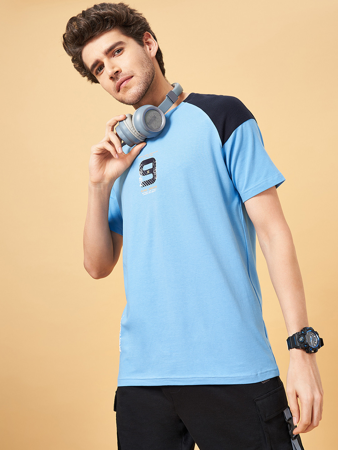 Ajile by Pantaloons Drop-Shoulder Cotton Slim Fit T-shirt