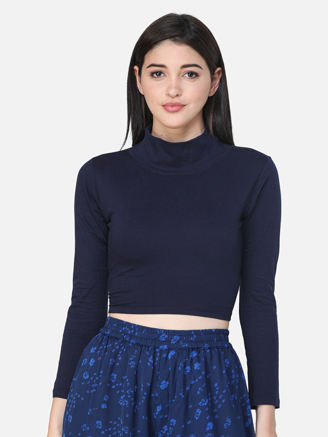 MINOS Midnight Elegance High Neck Cotton Crop Top