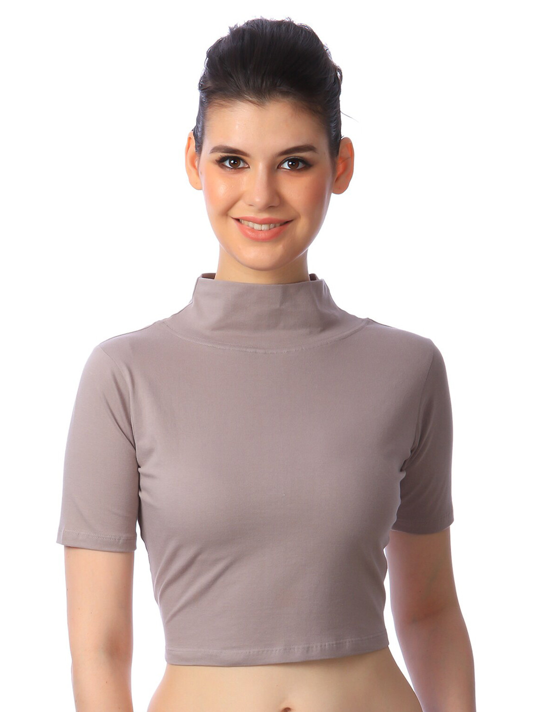 MINOS Neutral Elegance High Neck Cotton Crop Top