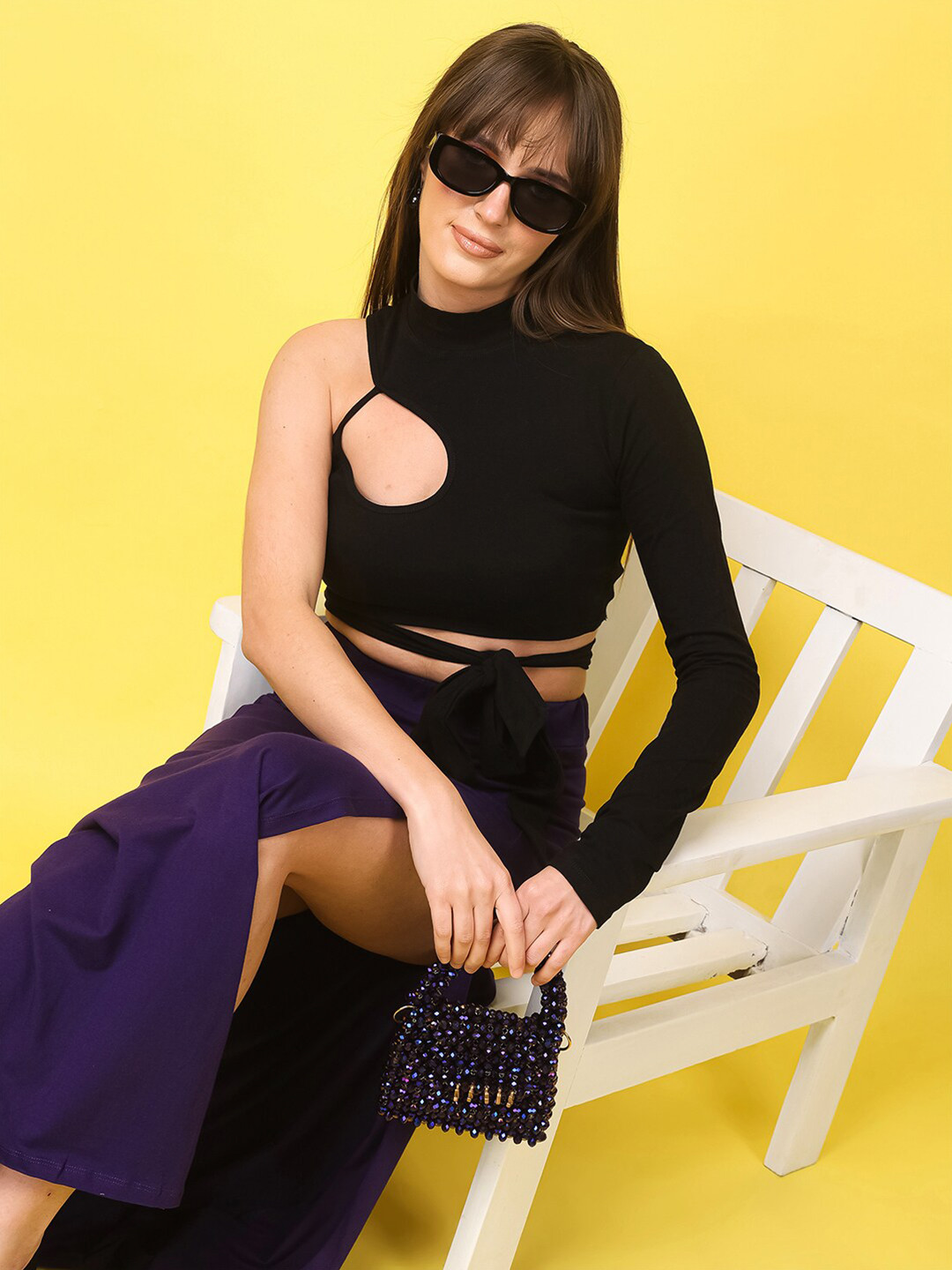 MINOS Midnight Elegance One Sleeve Cotton Crop Top