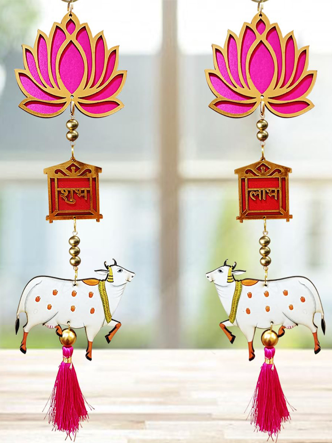 Shubhanjali 2 Pcs Floral Lotus Cow Hanging