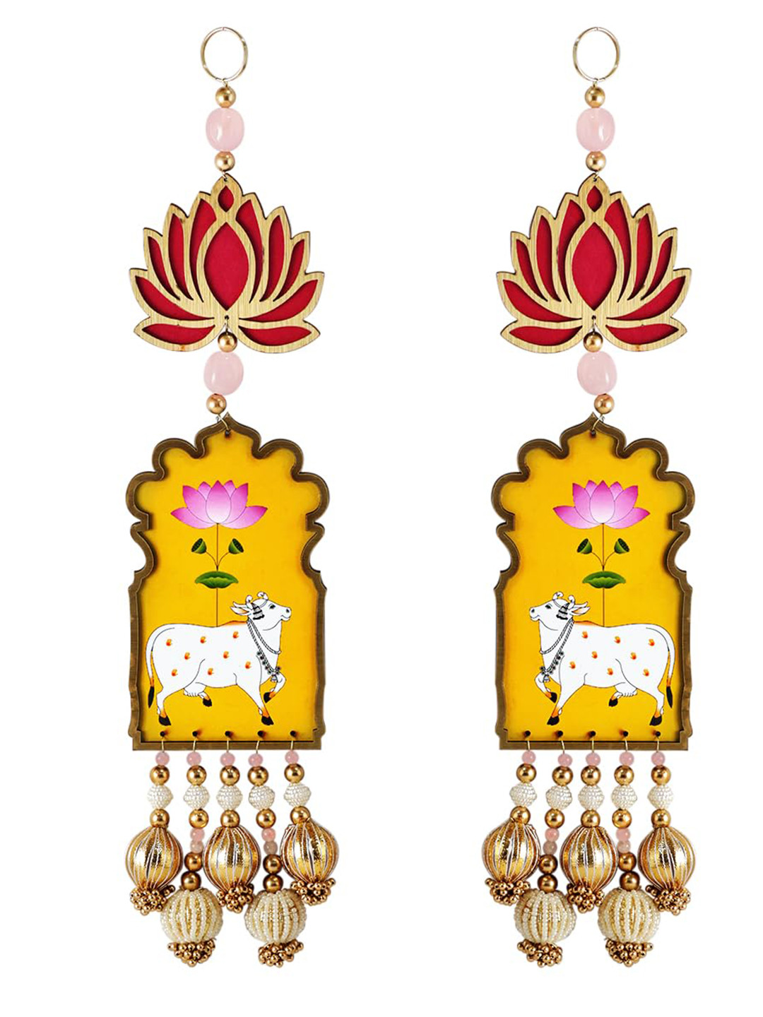Shubhanjali Wooden Cow Lotus Hanging