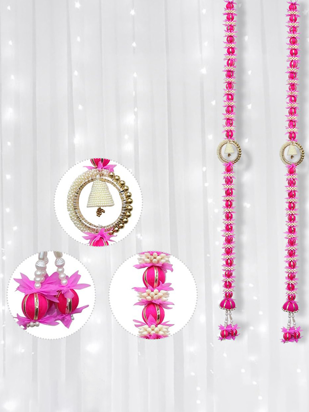 Shubhanjali 2 Pcs Pink Marigold Flower Full Door Decoration