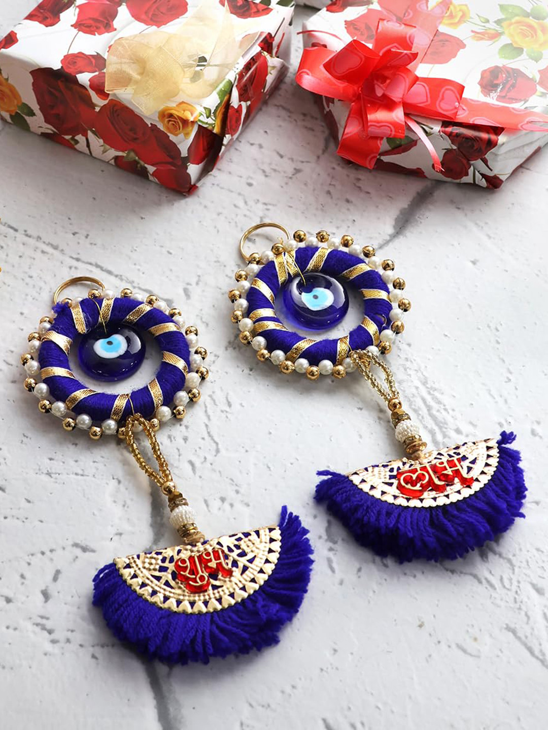 Shubhanjali 2Pcs Blue Shubh Labh Evil Eye Hanging