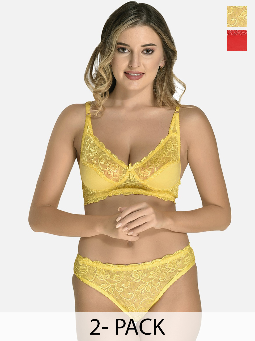 StyFun Pack of 2 Non Padded Lingerie Set VM_Set_Iten_Yellow_Cat_Red_B