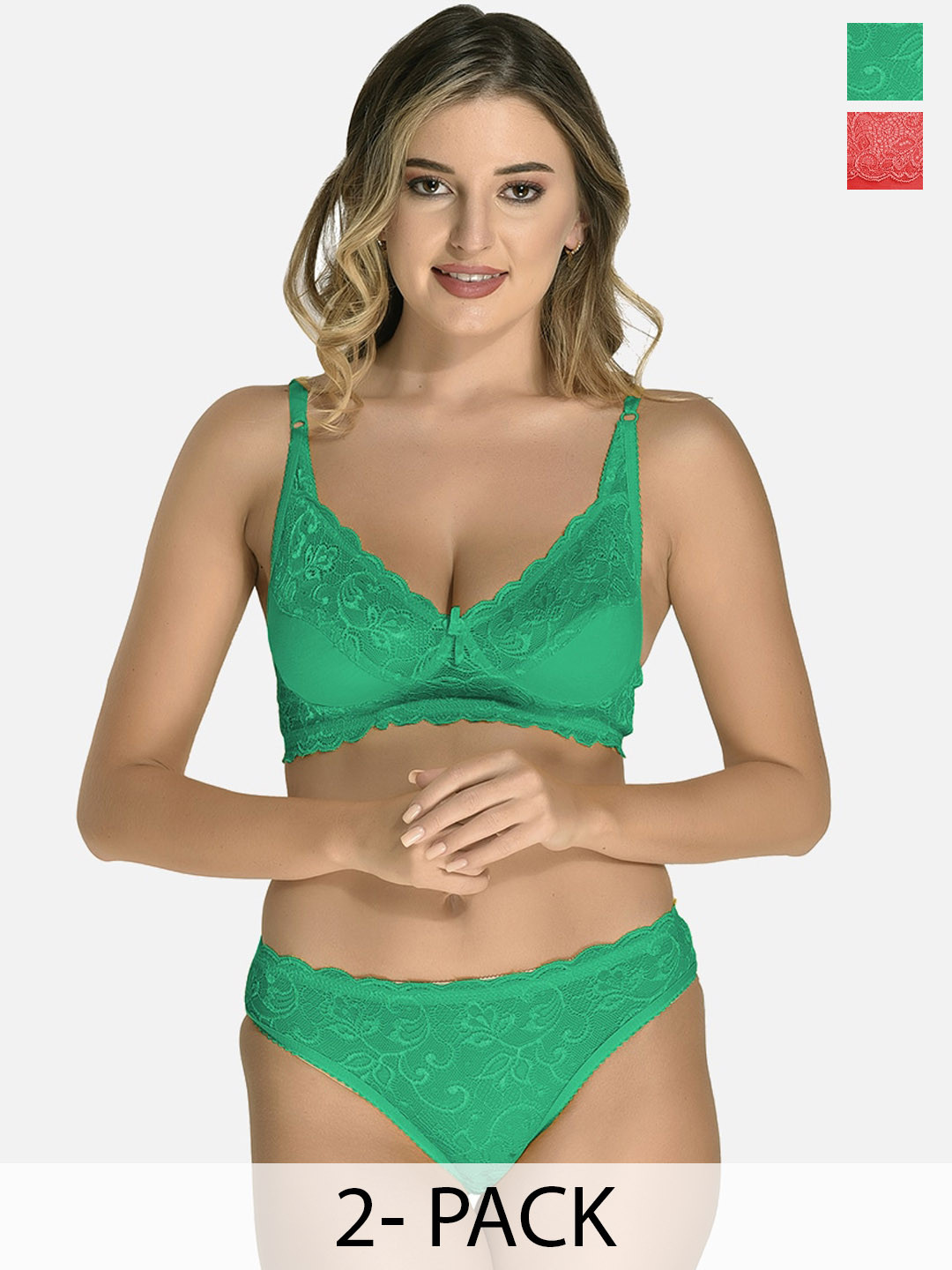 StyFun Pack Of 2 Non Padded Self Design Lingerie Set