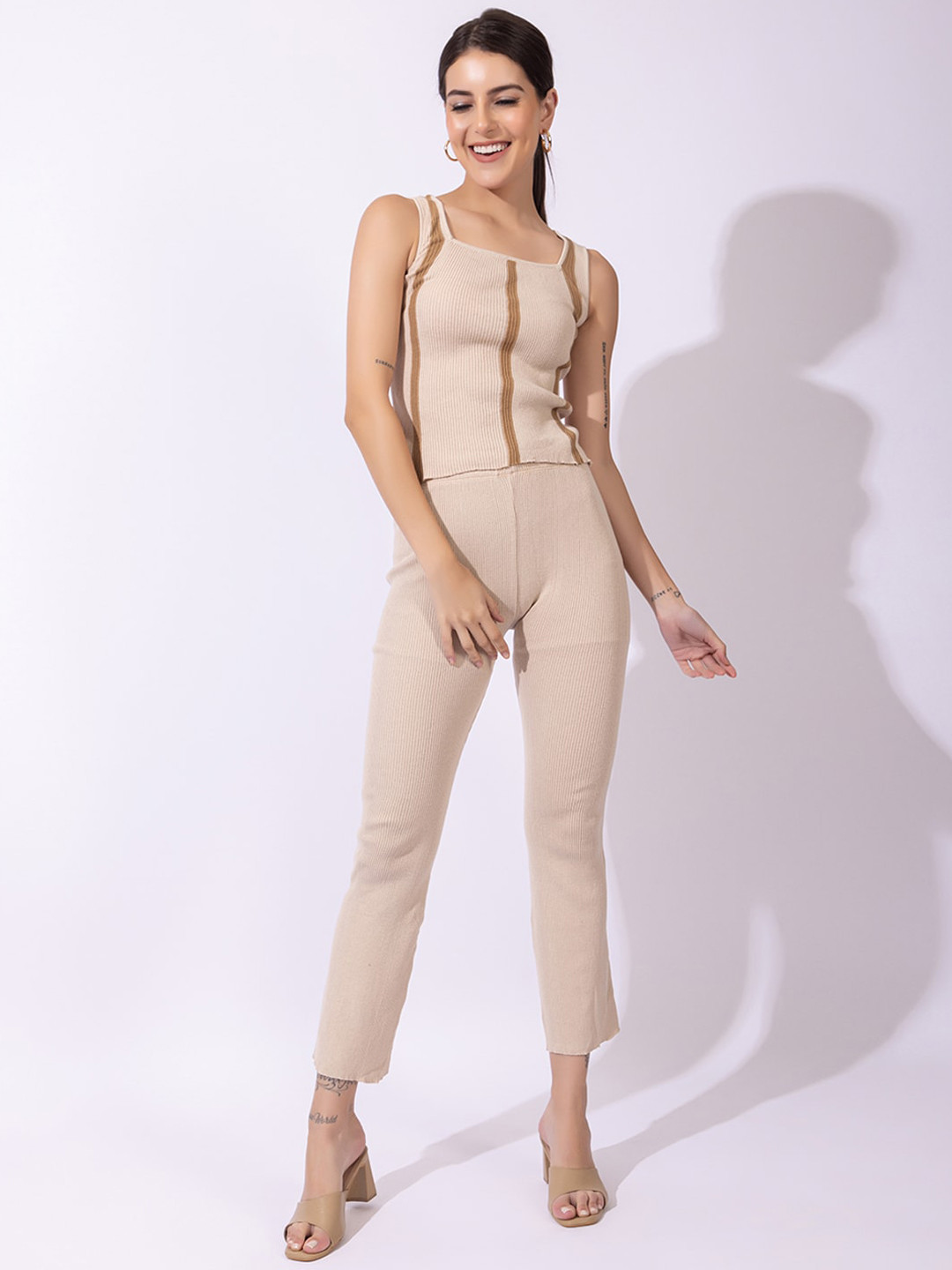 ARMISTO Italia Self Design Sleeveless Pure Cotton Top With Trouser