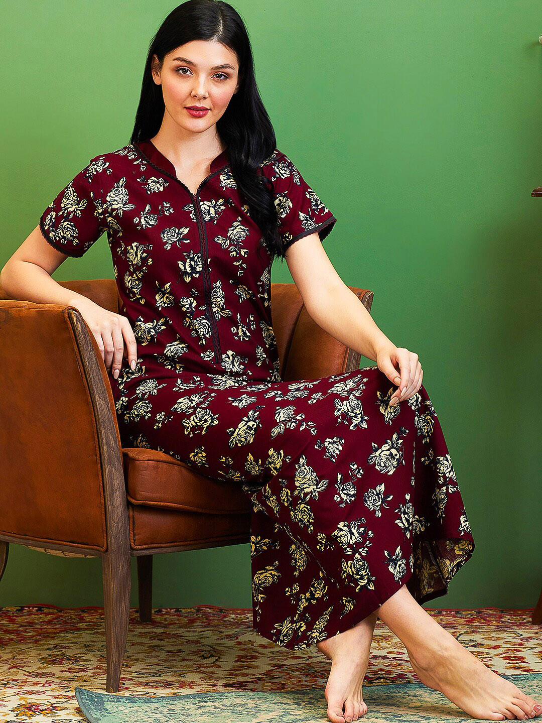 AV2 Printed Pure Cotton Maternity Maxi Nightdress