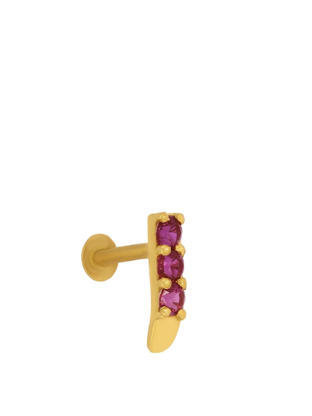 BHIMA 22KT (916) BIS Hallmark J Tri Stones Studded Nose pin-  0.34 gm