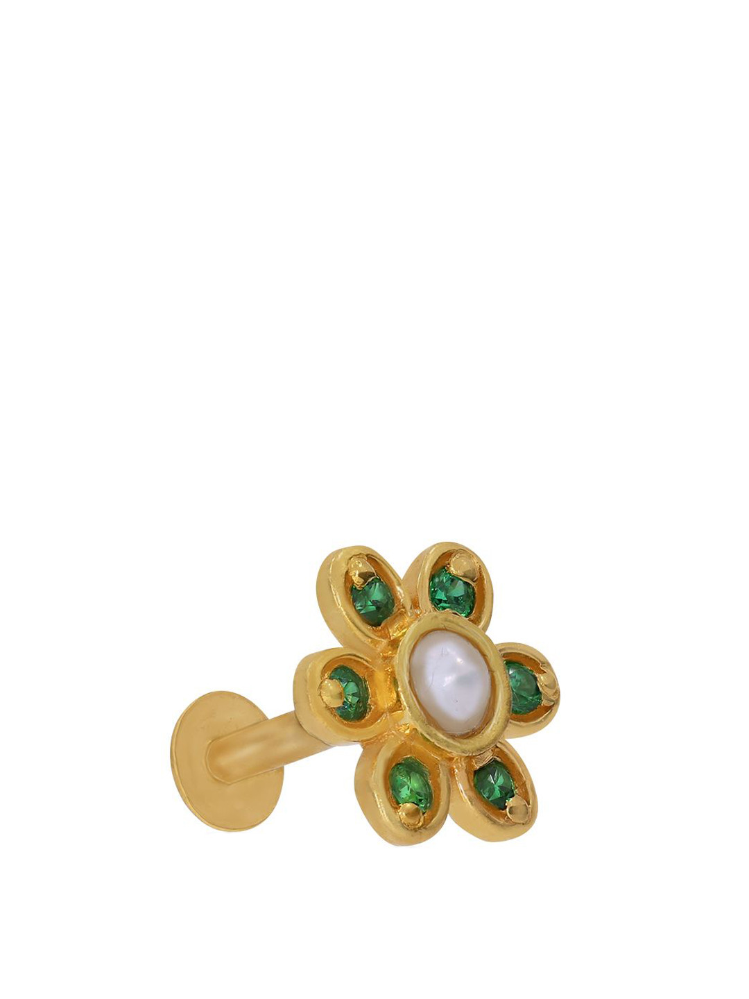 BHIMA BIS Hallmark 22KT (916) Gold Stone Studded Pearl Nosepin-0.53 gm