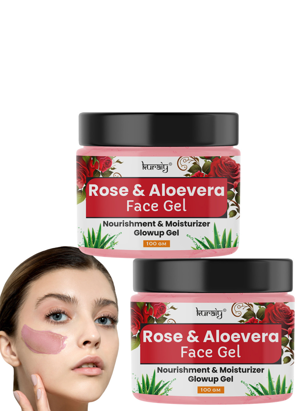 KURAIY Set Of 2 Rose & Aloevera Face Gel For Hydrating  Water Face Gel-100gmEach