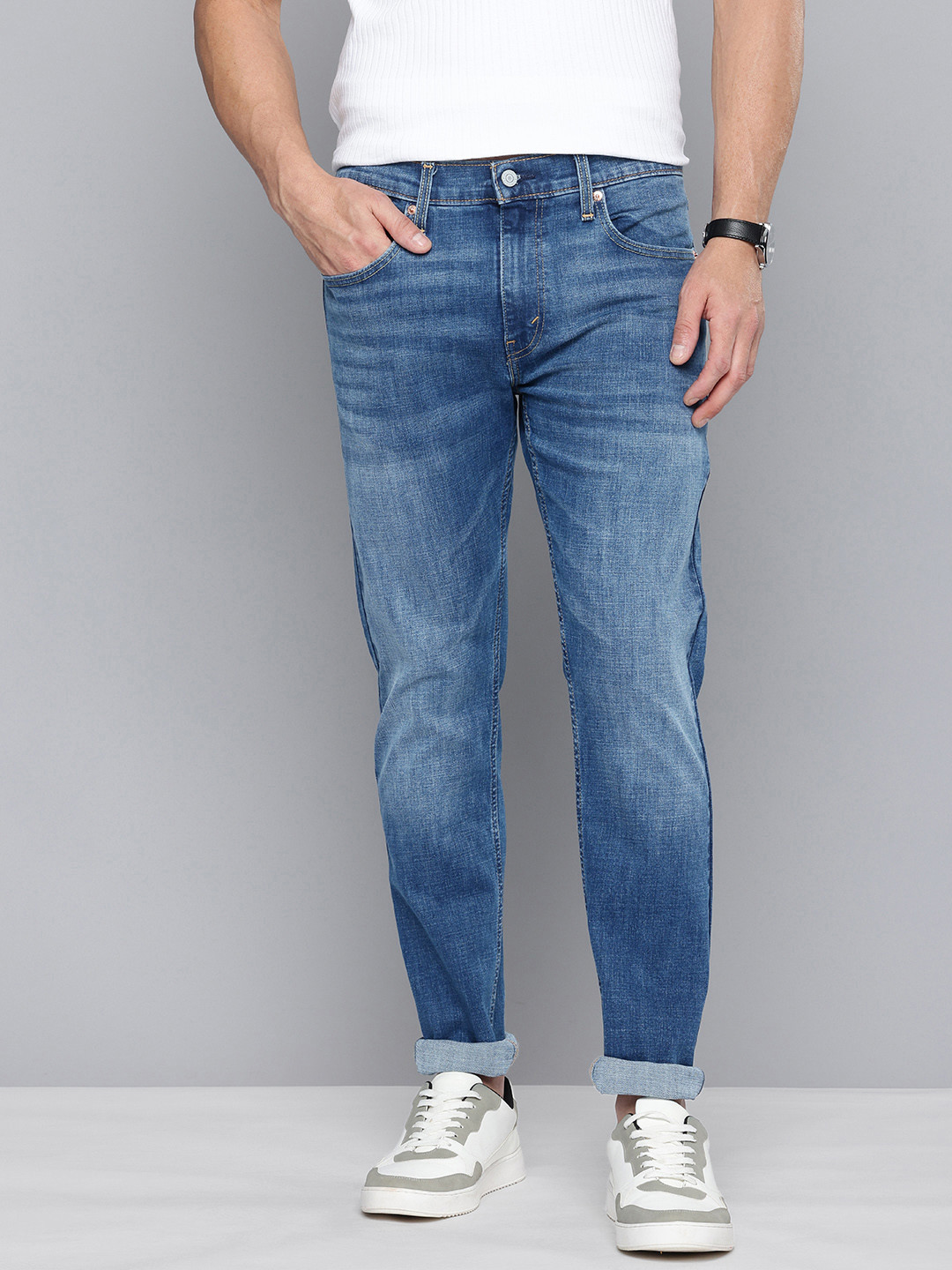 Levis Men 512 Slim Fit Tapered Fit Low-Rise Heavy Fade Stretchable Jeans