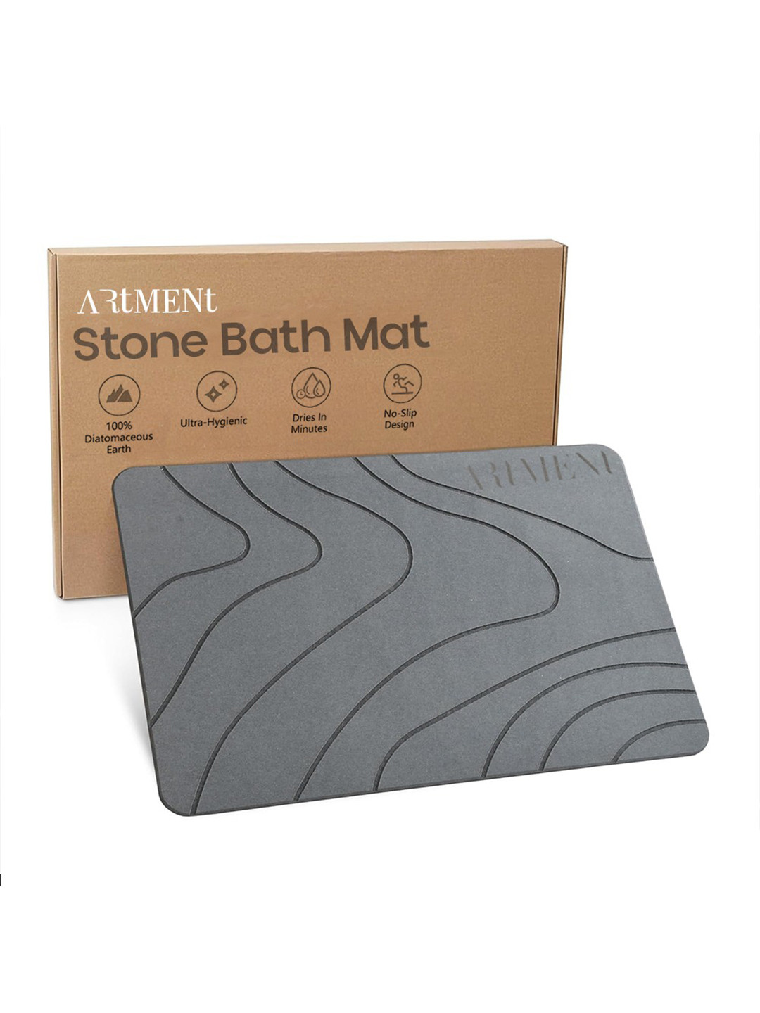 THE ARTMENT Grey Self Design Non-Slip Diatomaceous Earth Stone Bath Mat