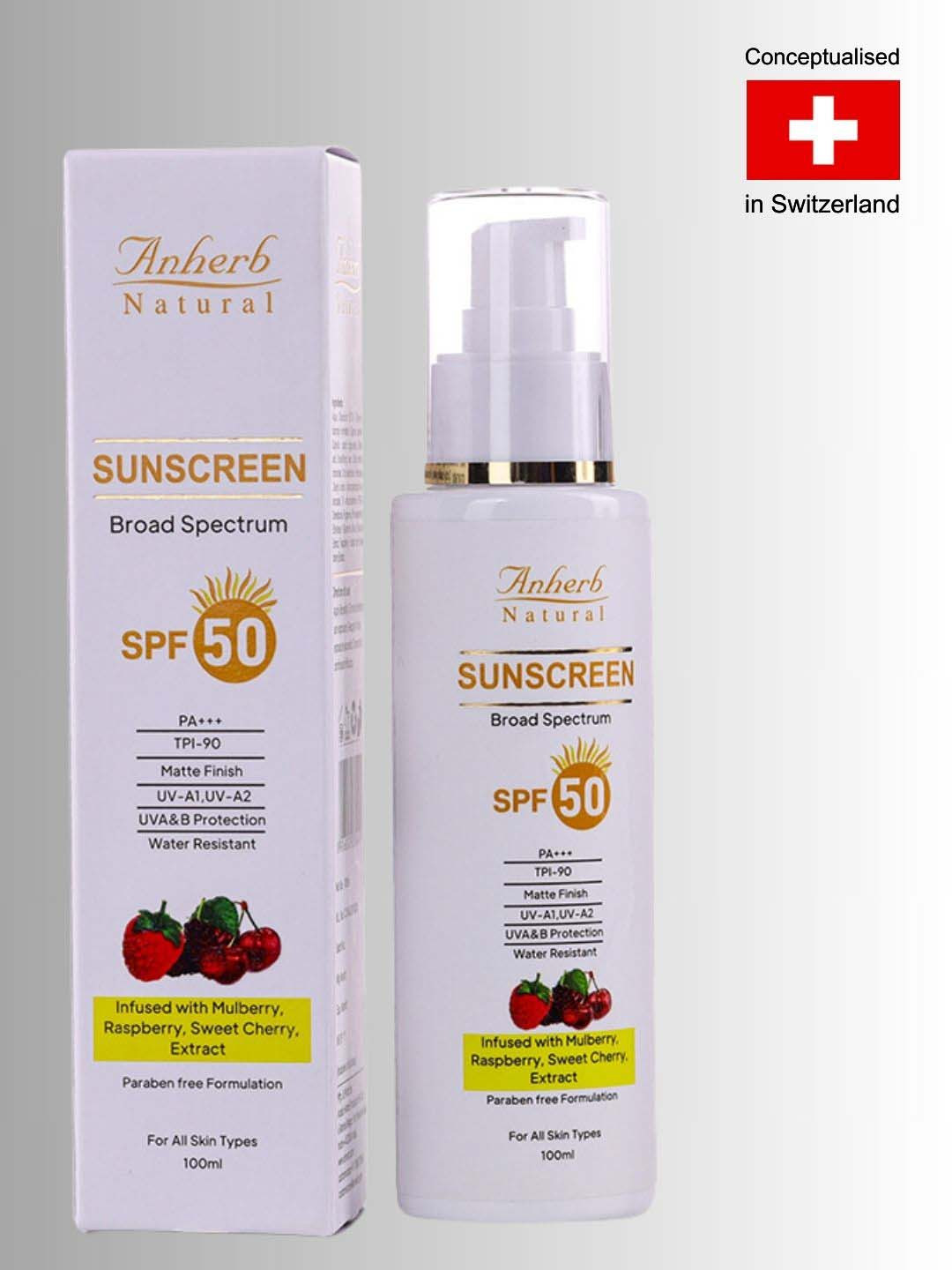 Anherb Natural SPF 50 Sunscreen Lotion UVA & UVB Protection Infused With Mulberry - 100ml