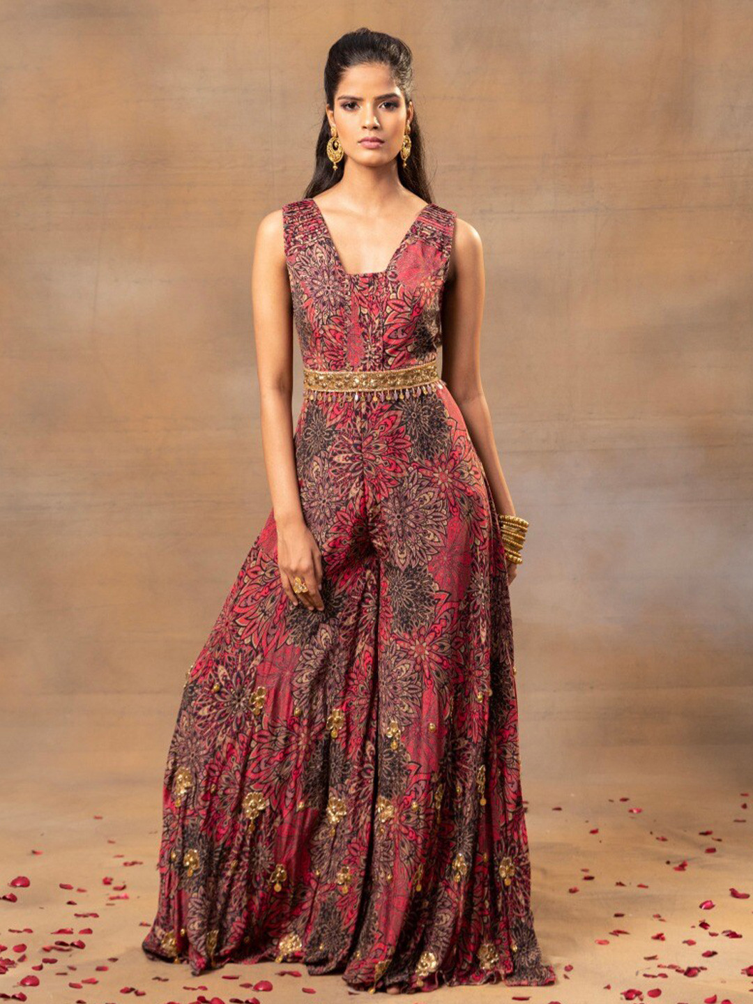 Mehak Murpana  Floral Printed Basic Jumpsuit with Ruffles