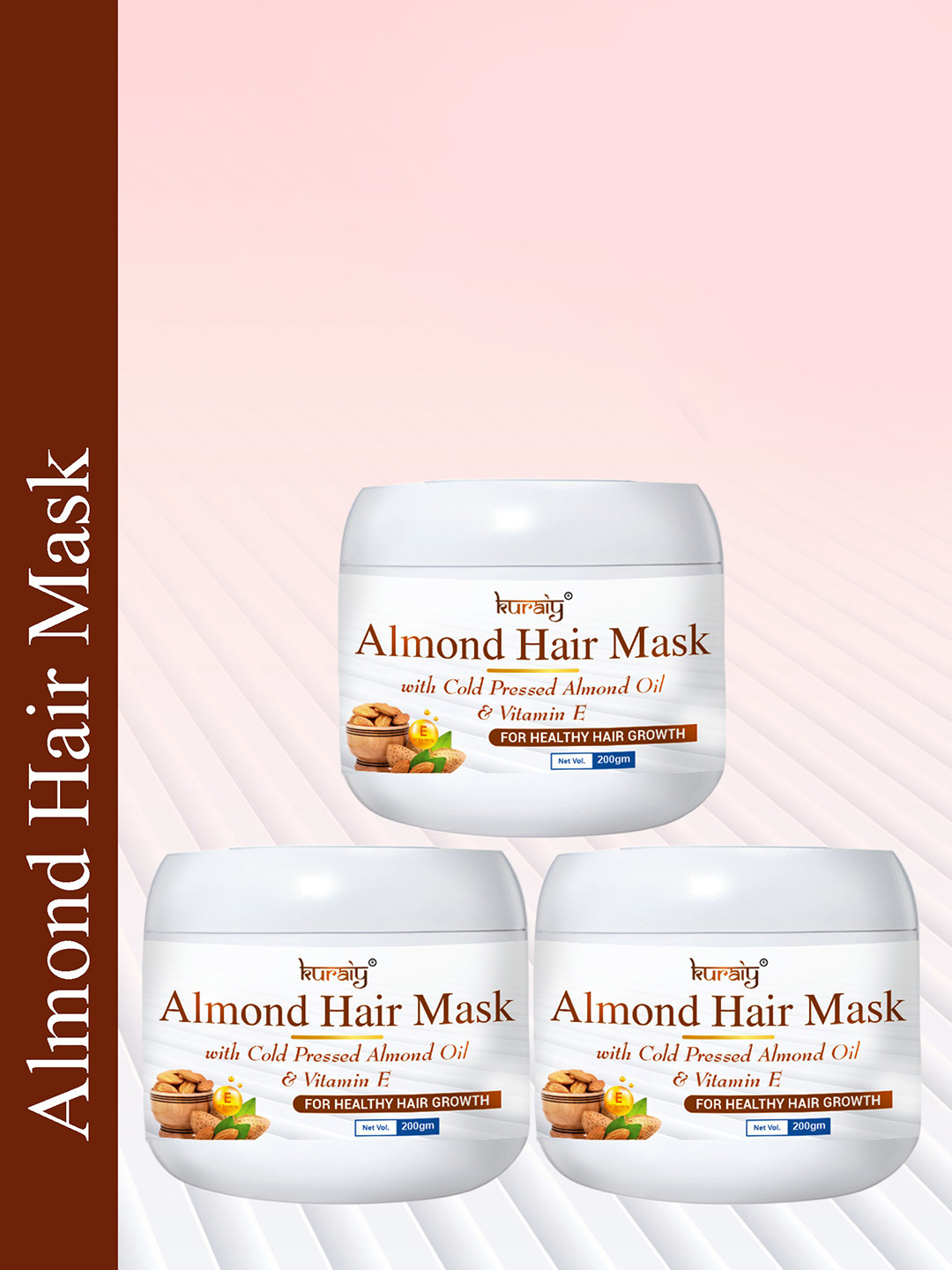 KURAIY Set Of 3 Almond Hair Masks with Vitamin E - 200 g Each