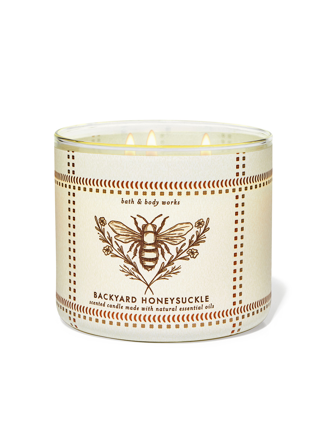 Bath & Body Works Backyard Honeysuckle 3 Wick Abstract Geometric Regular Jar Candles