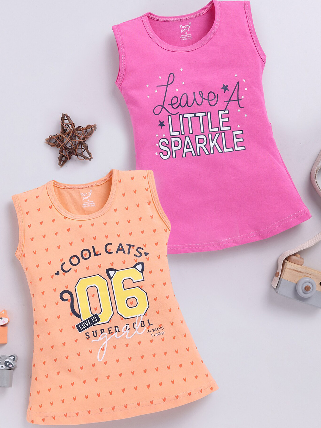 Toonyport Pack of 2 Print Round Neck Cotton T-shirt Dress