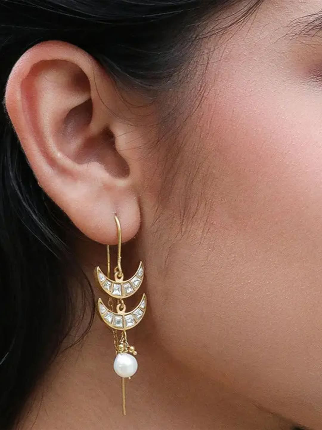 Unniyarcha Gold Plated 92.5 Silver Chaand Bali Sui Dhaga Earrings