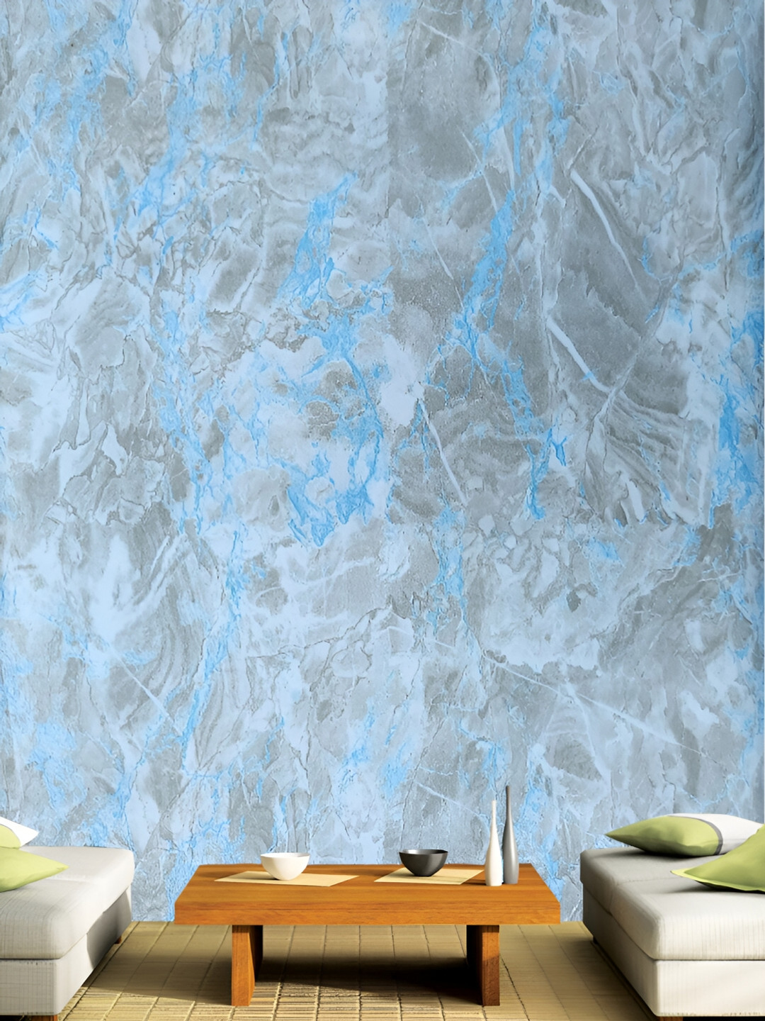 Asian royal Blue & Grey Printed Self Adhesive Wall Sticker