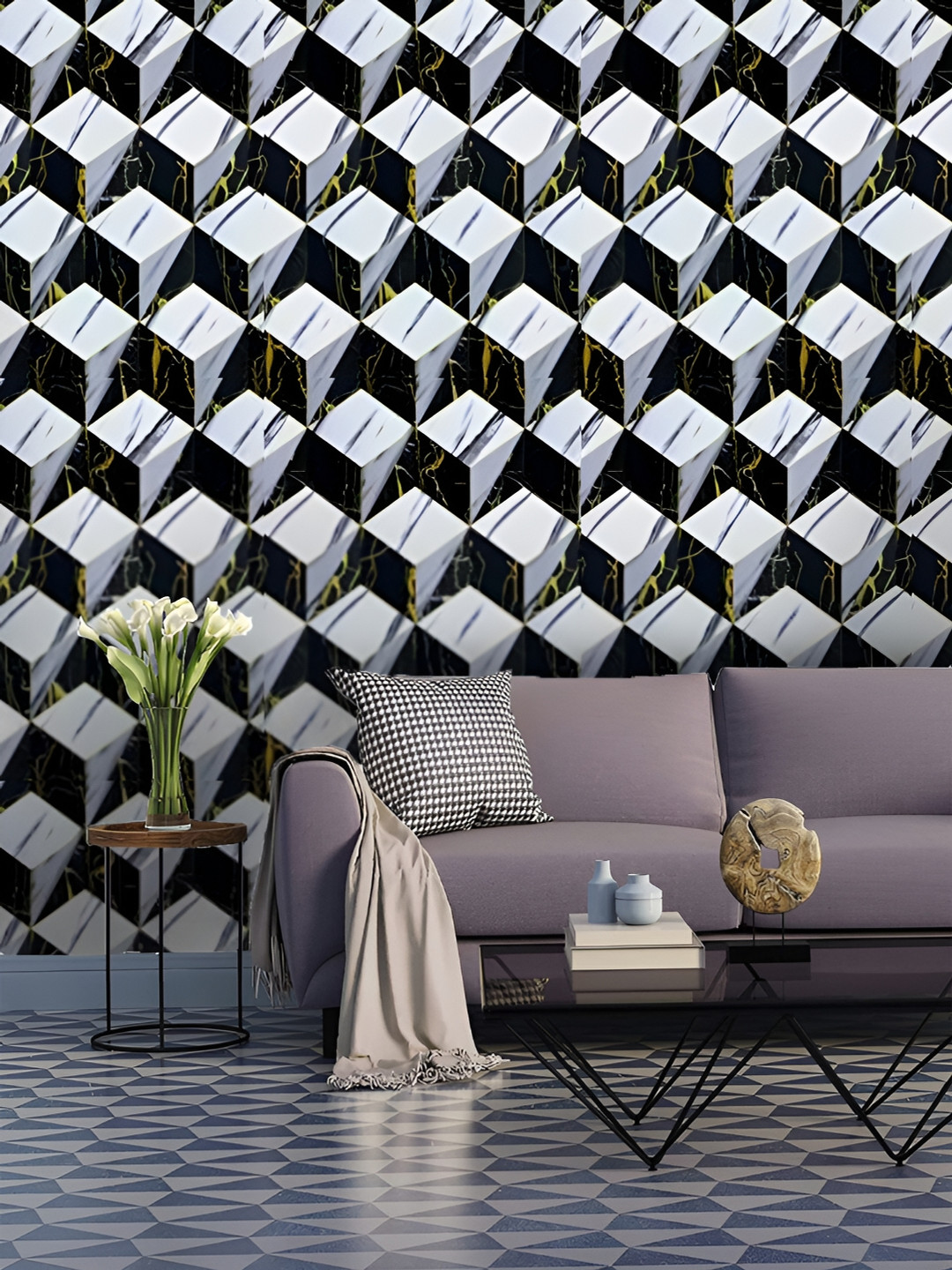 Asian royal White & Black Printed Self Adhesive Wall Sticker