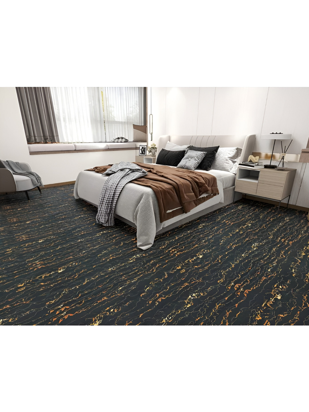 Asian royal Black & Yellow Marbel Design Printed Self Adhesive Floor Covering Wallpaper