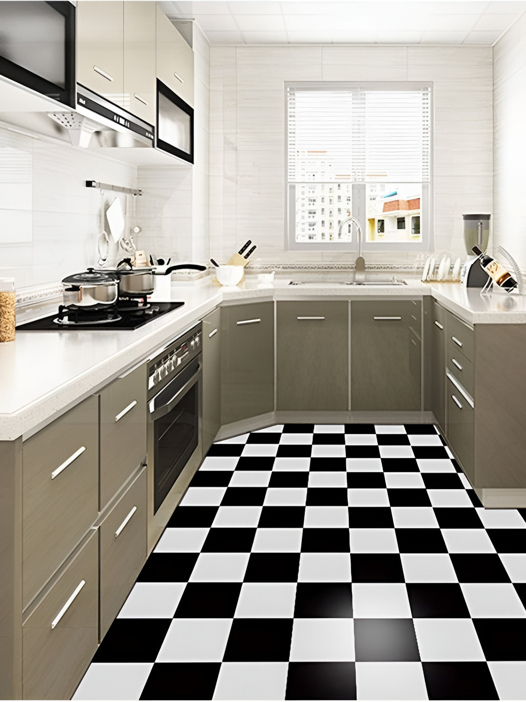 Asian royal Black & White Printed Self Adhesive Floor Covering Wallpaper