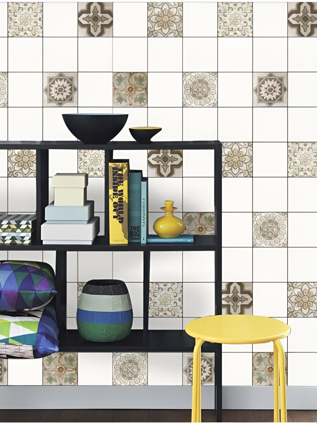 Asian royal White & Brown Geometric Pattern Waterproof Self-Adhesive Floor Wallpaper