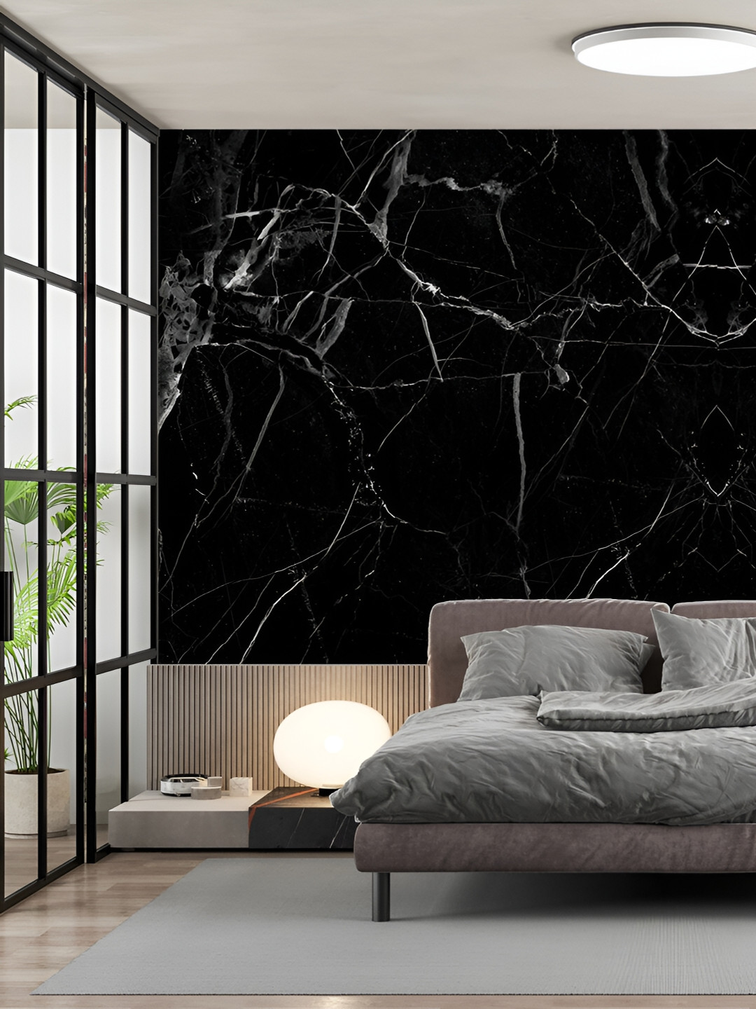 Asian royal Black & Grey Abstract Pattern Waterproof Self-Adhesive Floor Wallpaper