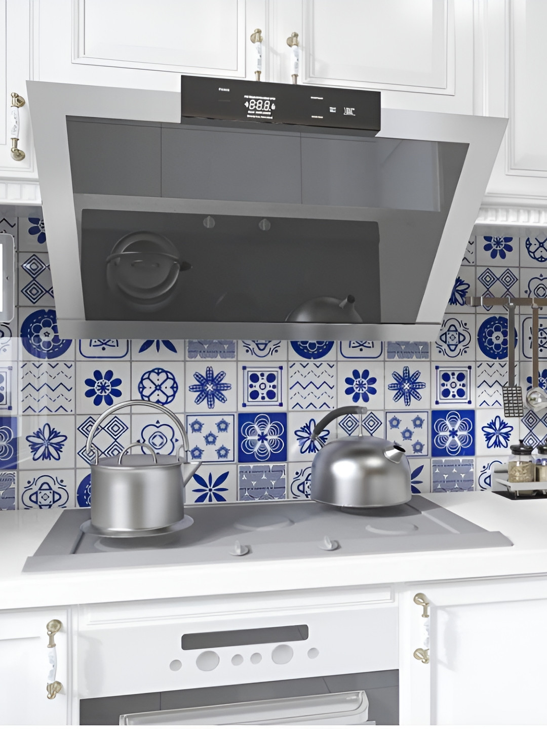 Asian royal Blue & White Floral Pattern Waterproof Self-Adhesive Floor Wallpaper