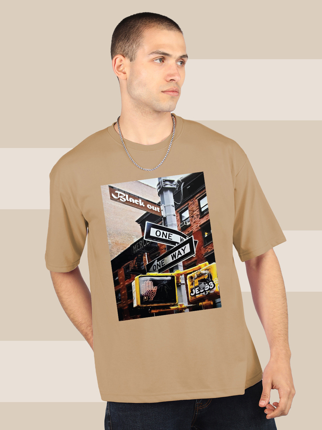 CHKOKKO Biker Printed Round Neck Drop Shoulder Sleeves Cotton Oversized T-shirt