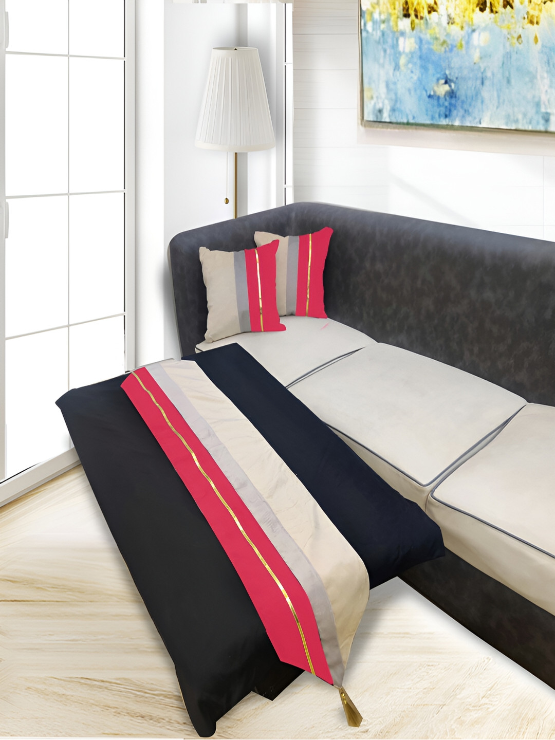 Good Vibes Pink 3 Pieces Printed Square Cushion Covers and Table Runner