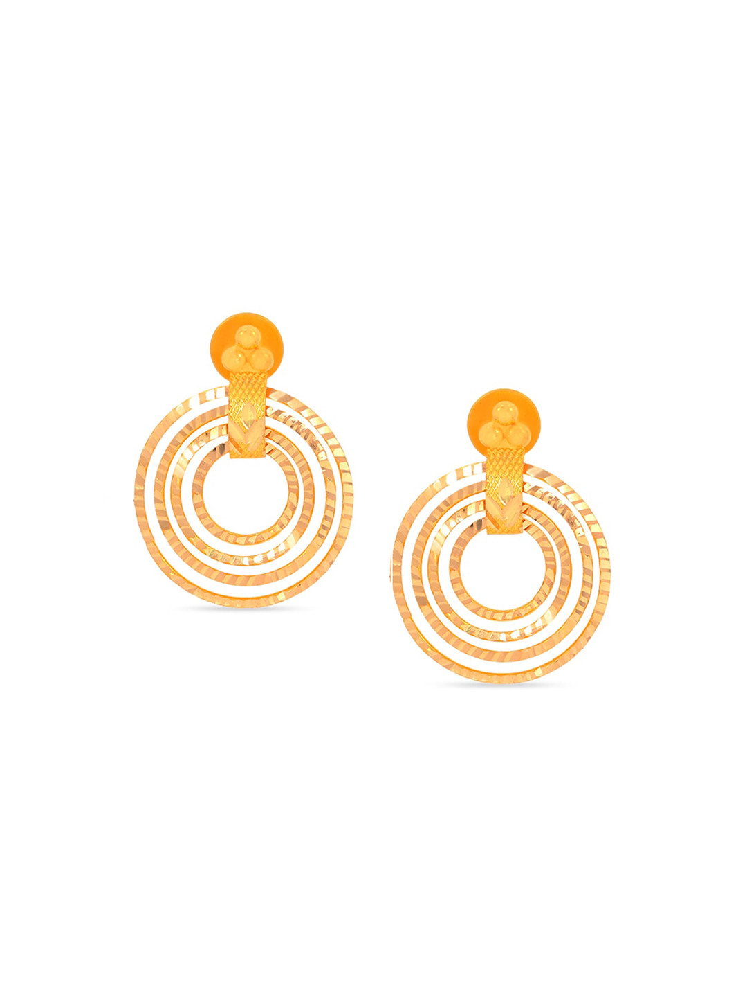 BHIMA 22K BIS Hallmark (916) Yellow Gold Chic Tiered Stud Earrings