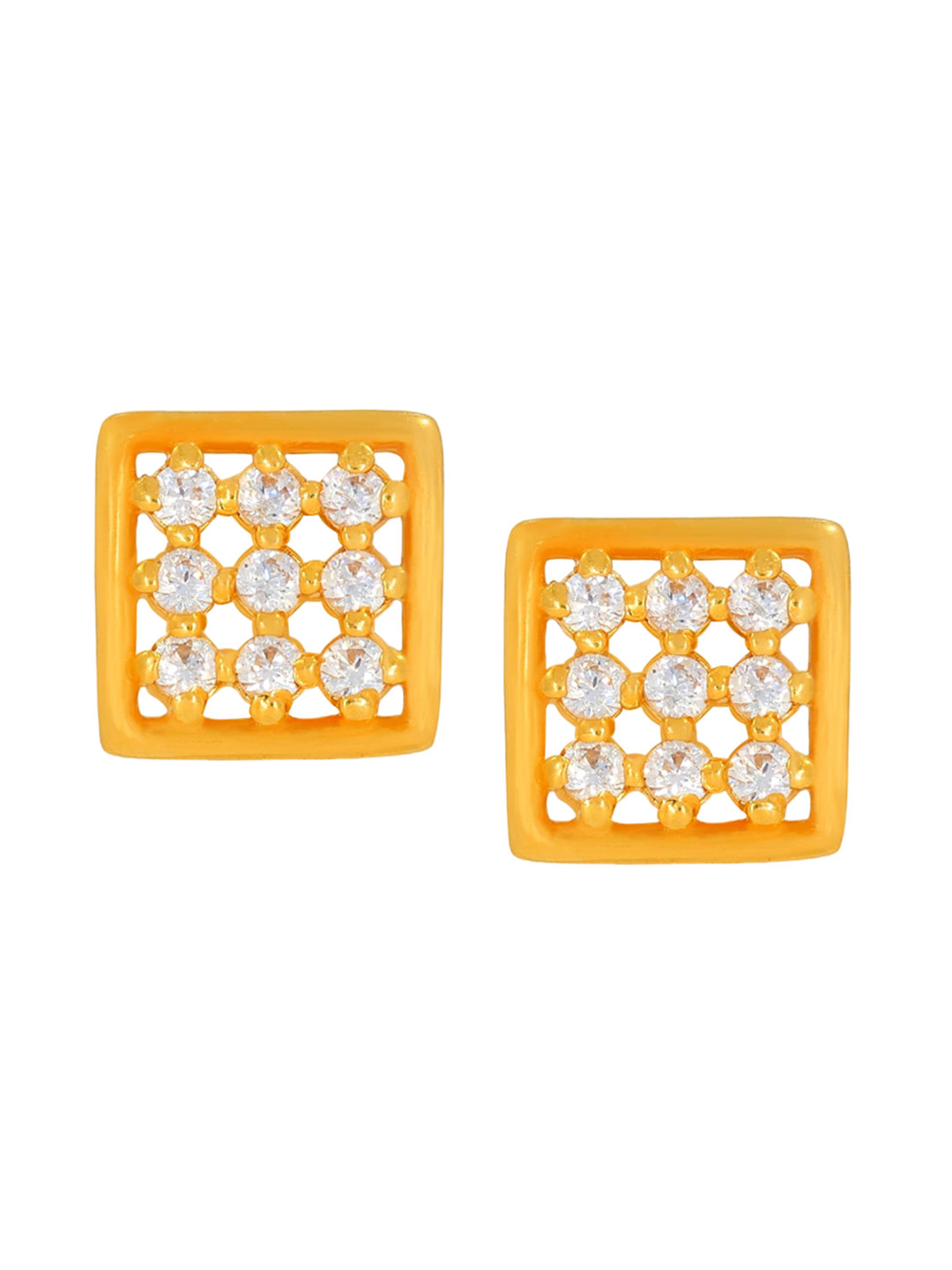 BHIMA 22K BIS Hallmark (916) Yellow Gold Stylish Square Stone Stud Earrings