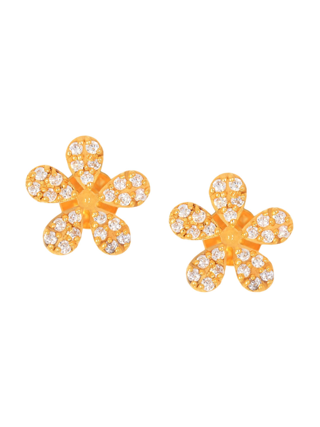 BHIMA 22K BIS Hallmark (916) Yellow Gold Pure Blossom White Stone Stud Earrings