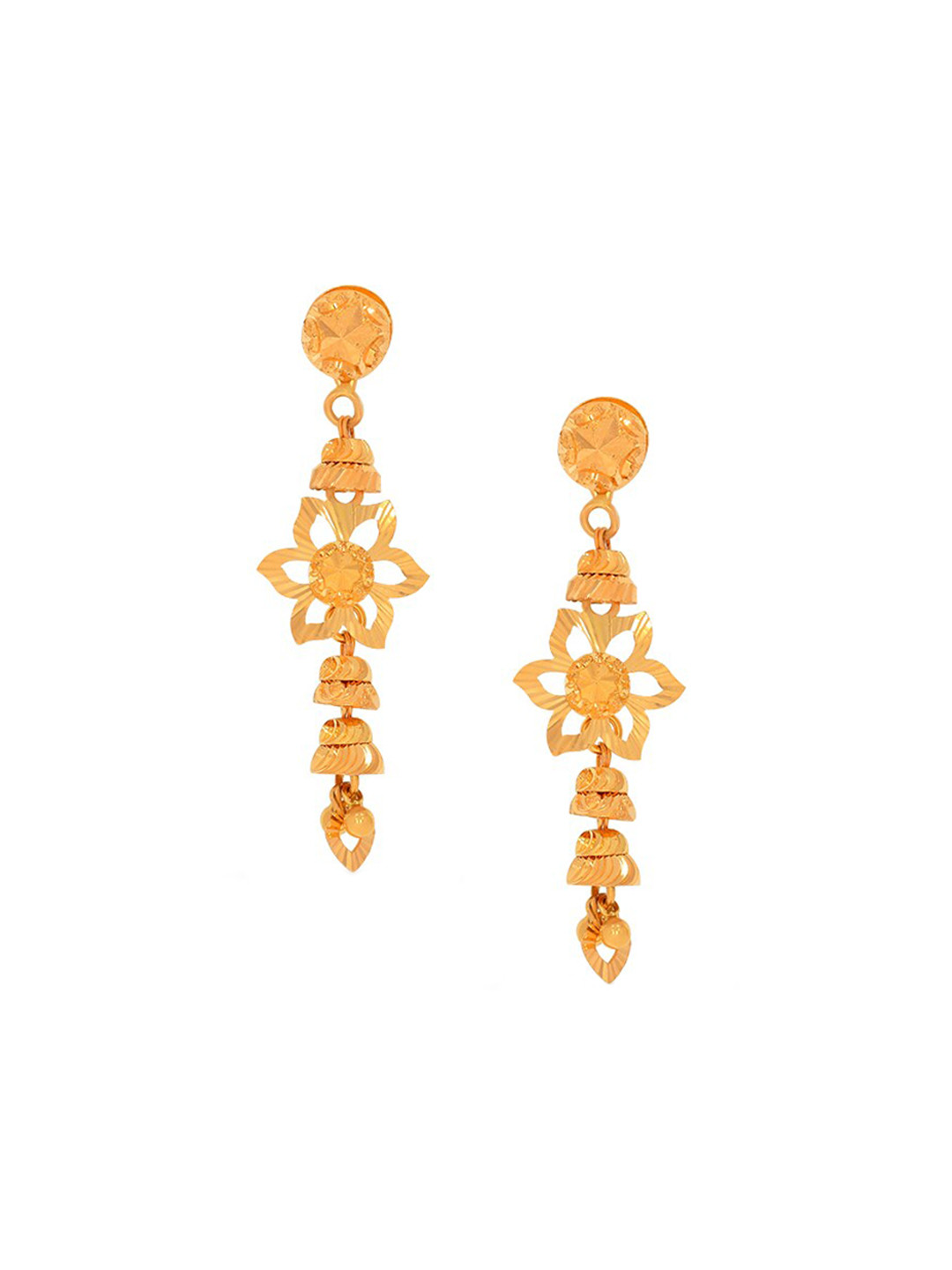BHIMA 22K BIS Hallmark (916) Yellow Gold Flower Cascade Drop Earrings