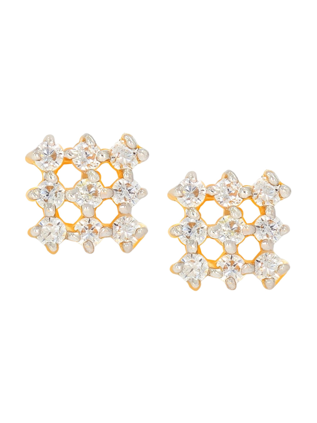 BHIMA 22K BIS Hallmark (916) Yellow Gold 22K Crystal Framed Stud Earrings