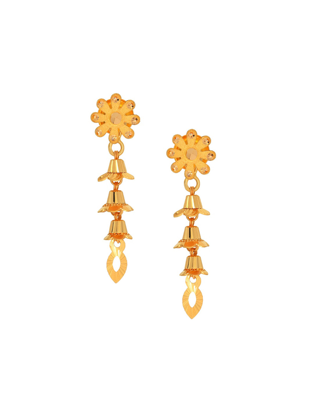 BHIMA 22K BIS Hallmark (916) Yellow Gold Floral Flow Drop Earrings