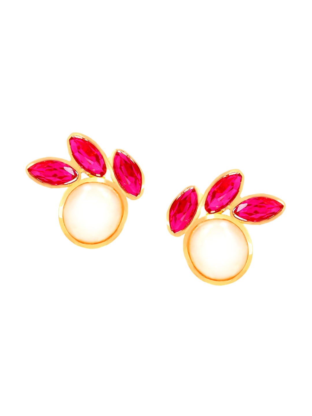 BHIMA 22K BIS Hallmark (916) Yellow Gold Pearl & Ruby Delight Stud Earrings
