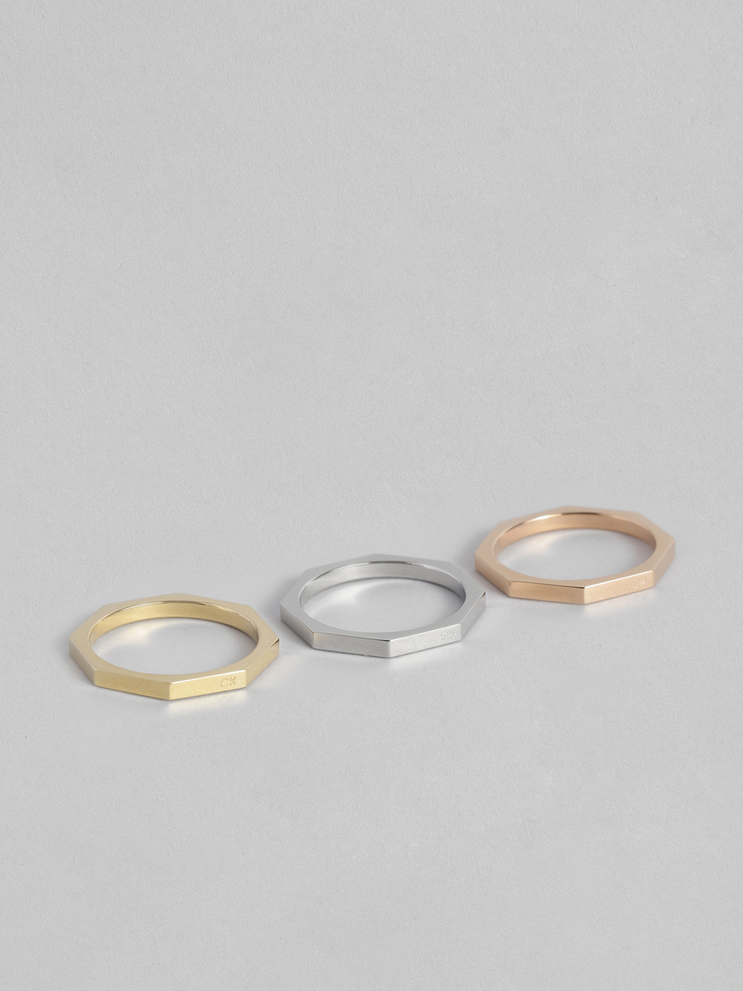 Calvin Klein Unisex Set Of 3 Essentials Shapes Brass-Plated Finger Ring